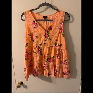 Torrid Orange and Pink Tiered V-Neck Sleeveless Tank Top